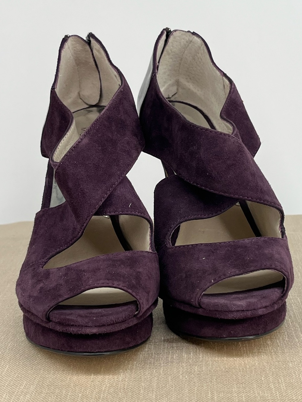 Michael Kors Plum Suede Crisscross Platform Heels